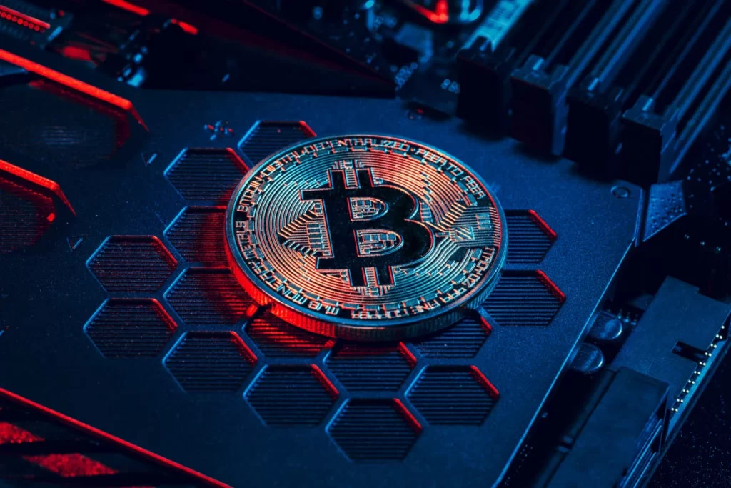 golden bitcoin computer chip