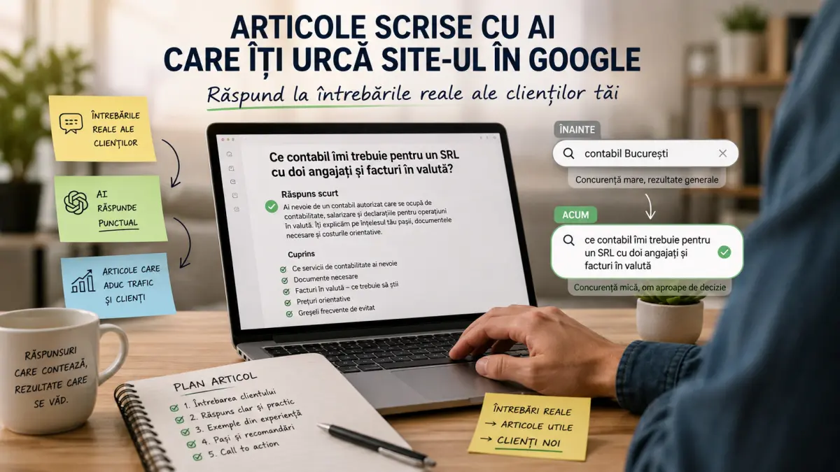 Articolele scrise cu AI nu îți urcă singure site-ul în Google (iată ce îl urcă)
