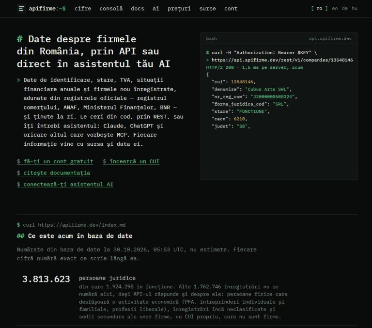 ApiFirme.dev: datele fiscale ale clienților tăi, într-un singur loc
